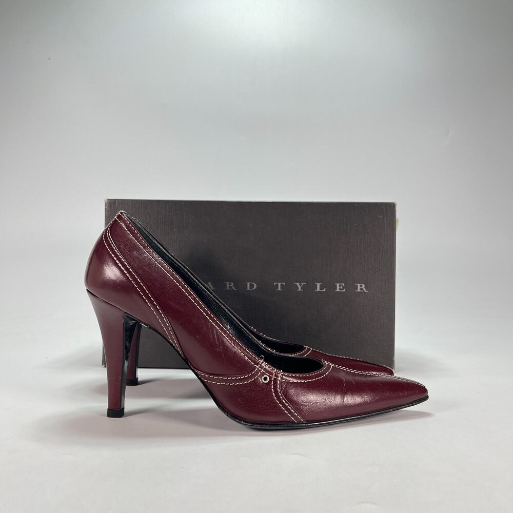 Richard Tyler Burgundy Leather Contrast Stitch Pointed Toe Pumps Women's Sz 7 M